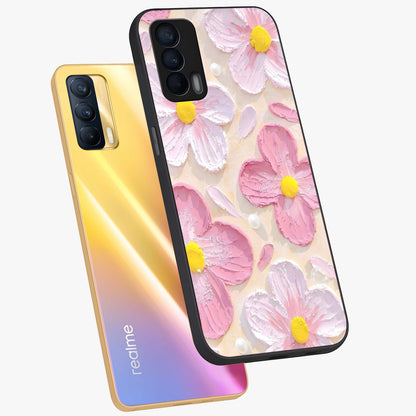 Blush Bloom Texture Glass Case displayed in angled mockup highlighting subtle bloom pattern with aesthetic pastel design.