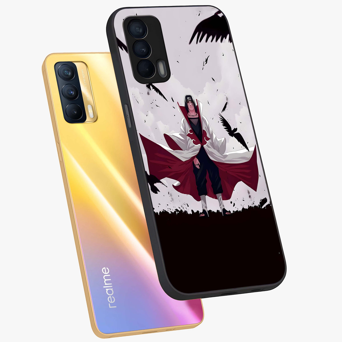 Crimson Crow Ascension Glass Case displayed in angled mockup highlighting powerful crow illustration with dark crimson aesthetic.