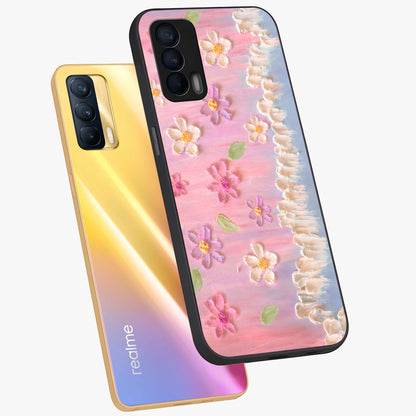 Dreamy Painted Garden Glass Case displayed in angled mockup highlighting colorful garden illustration with dreamy aesthetic style.