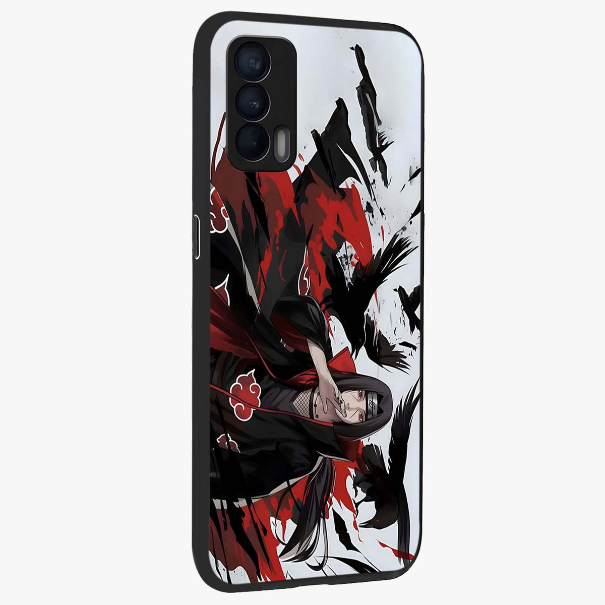 Crimson Crow Illusion Glass Case upright view showcasing striking crow illusion artwork with intense crimson theme.
