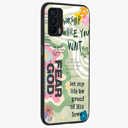 Faith Over Fear Glass Case upright view showcasing bold typography artwork with uplifting motivational theme.
