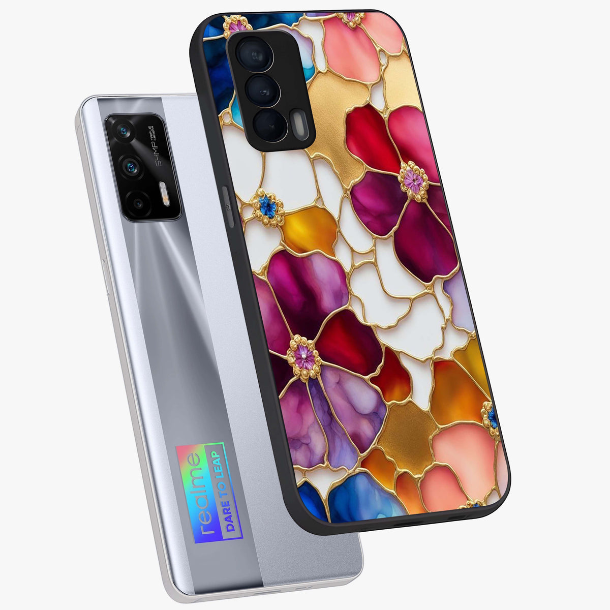 Marble Flower Pattern Glass Case displayed in angled mockup highlighting elegant marble floral design with modern aesthetic.