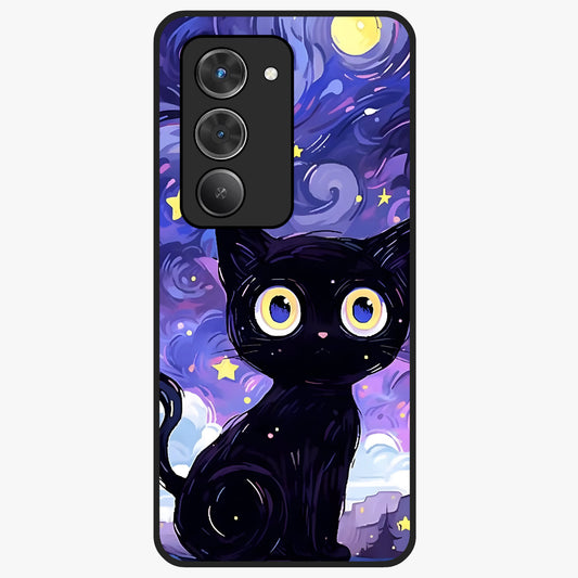 Abstract Cat Art Glass Case showing flat back view with artistic cat illustration and glossy glass finish.