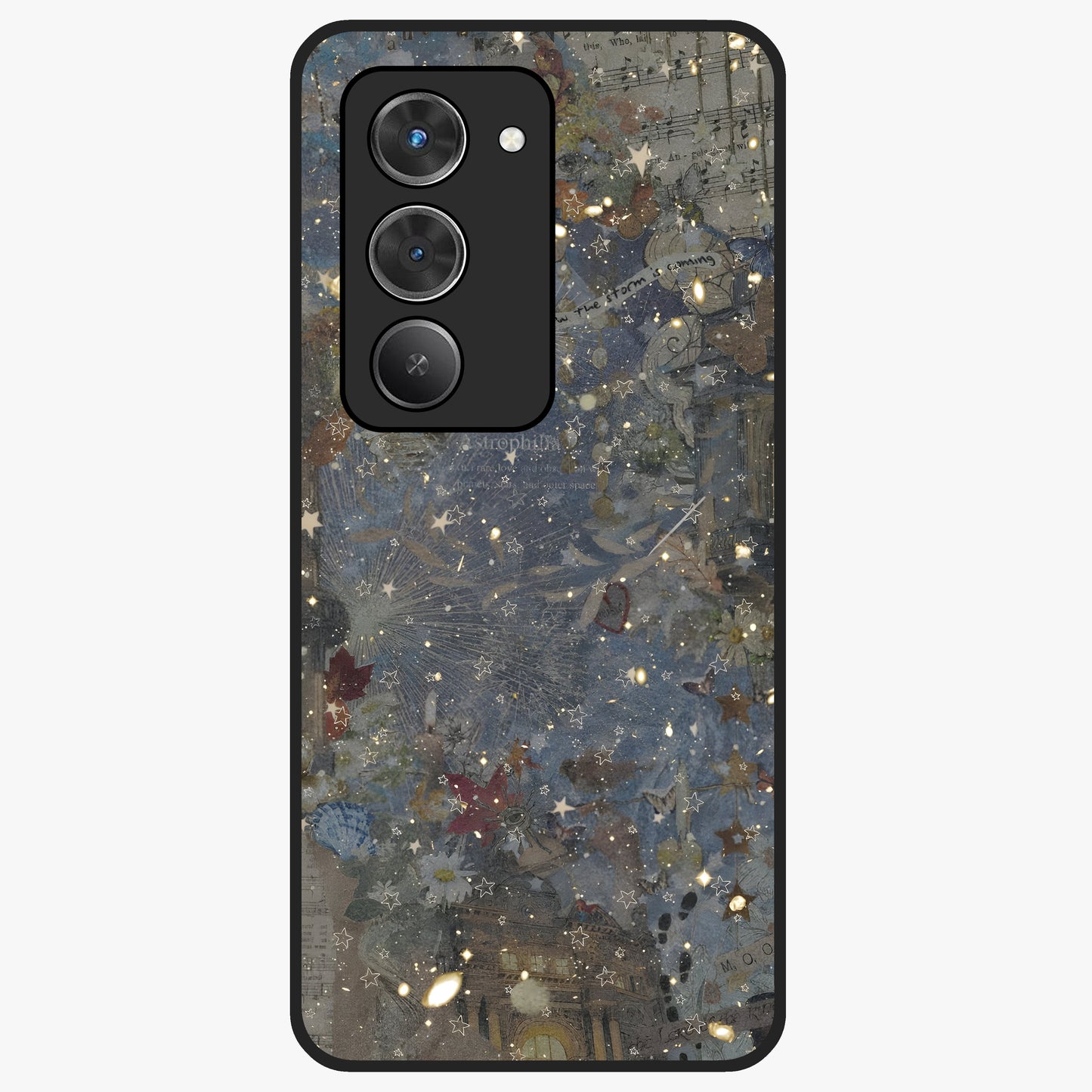 Aesthetic Astrolophia Glass Case showing flat back view with dreamy aesthetic design and glossy glass finish.