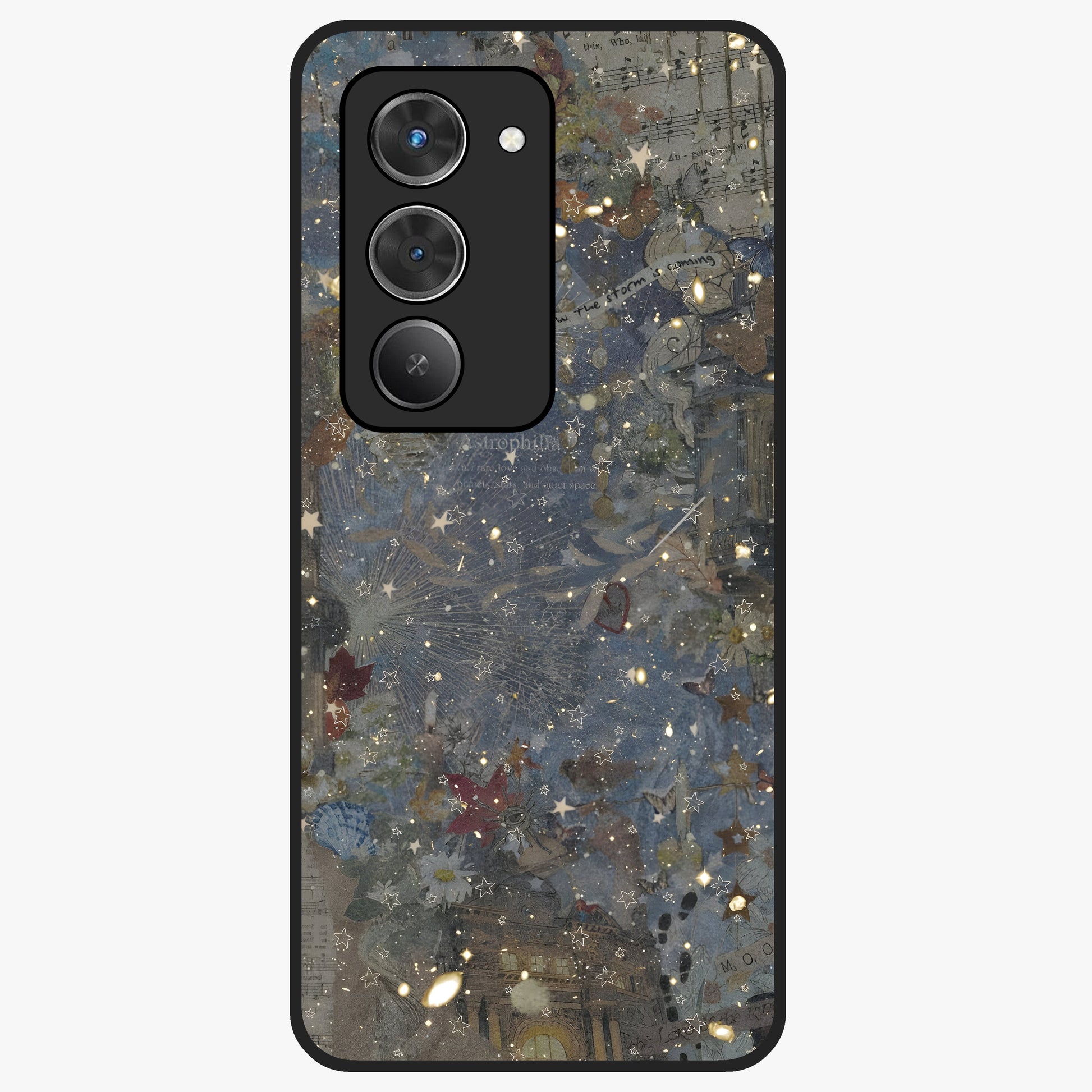 Aesthetic Astrolophia Glass Case showing flat back view with dreamy aesthetic design and glossy glass finish.