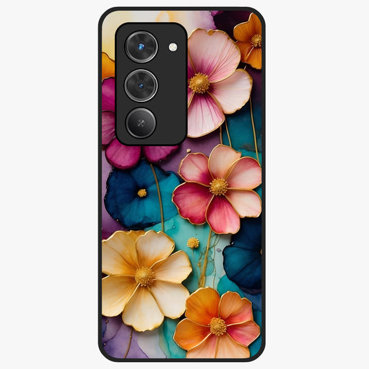 Artlyn Grace Flower Pattern Glass Case showing flat back view with elegant floral pattern artwork and glossy glass finish.