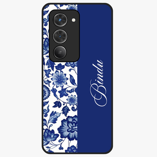 Blue Vintage Floral Pattern Glass Case upright view showcasing timeless floral illustration with vintage inspired style.