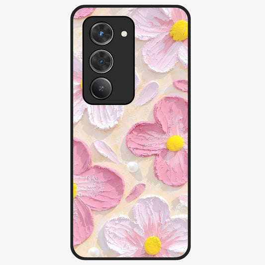 Blush Bloom Texture Glass Case showing flat back view with soft blush floral texture artwork and glossy glass finish.