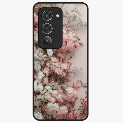 Blush Blossom Cloud Glass Case showing flat back view with dreamy blush cloud blossom artwork and glossy glass finish.