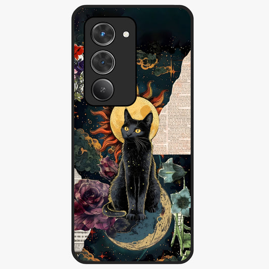 Celestial Black Cat Glass Case showing flat back view with mystical black cat artwork and glossy glass finish.