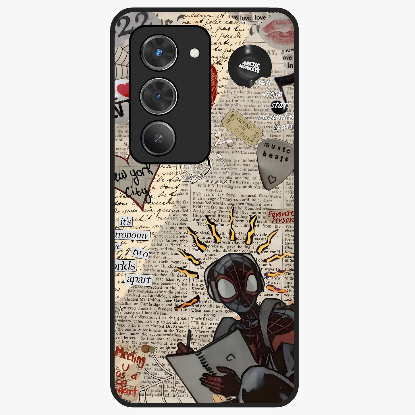 City Dream Sketch Glass Case showing flat back view with artistic city skyline sketch artwork and glossy glass finish.