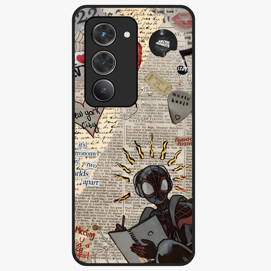 City Dream Sketch Glass Case showing flat back view with artistic city skyline sketch artwork and glossy glass finish.