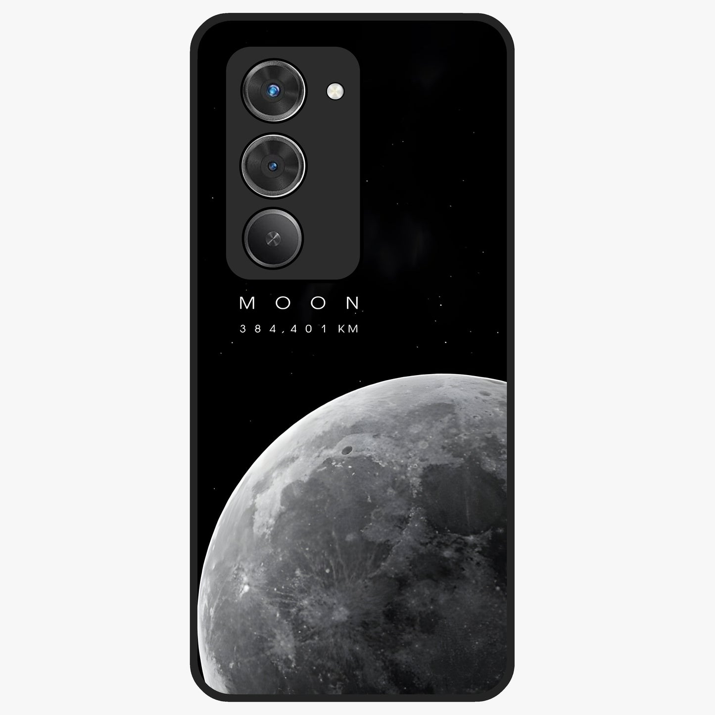 Cosmic Moon Glow Glass Case showing flat back view with glowing moon artwork and glossy glass finish.