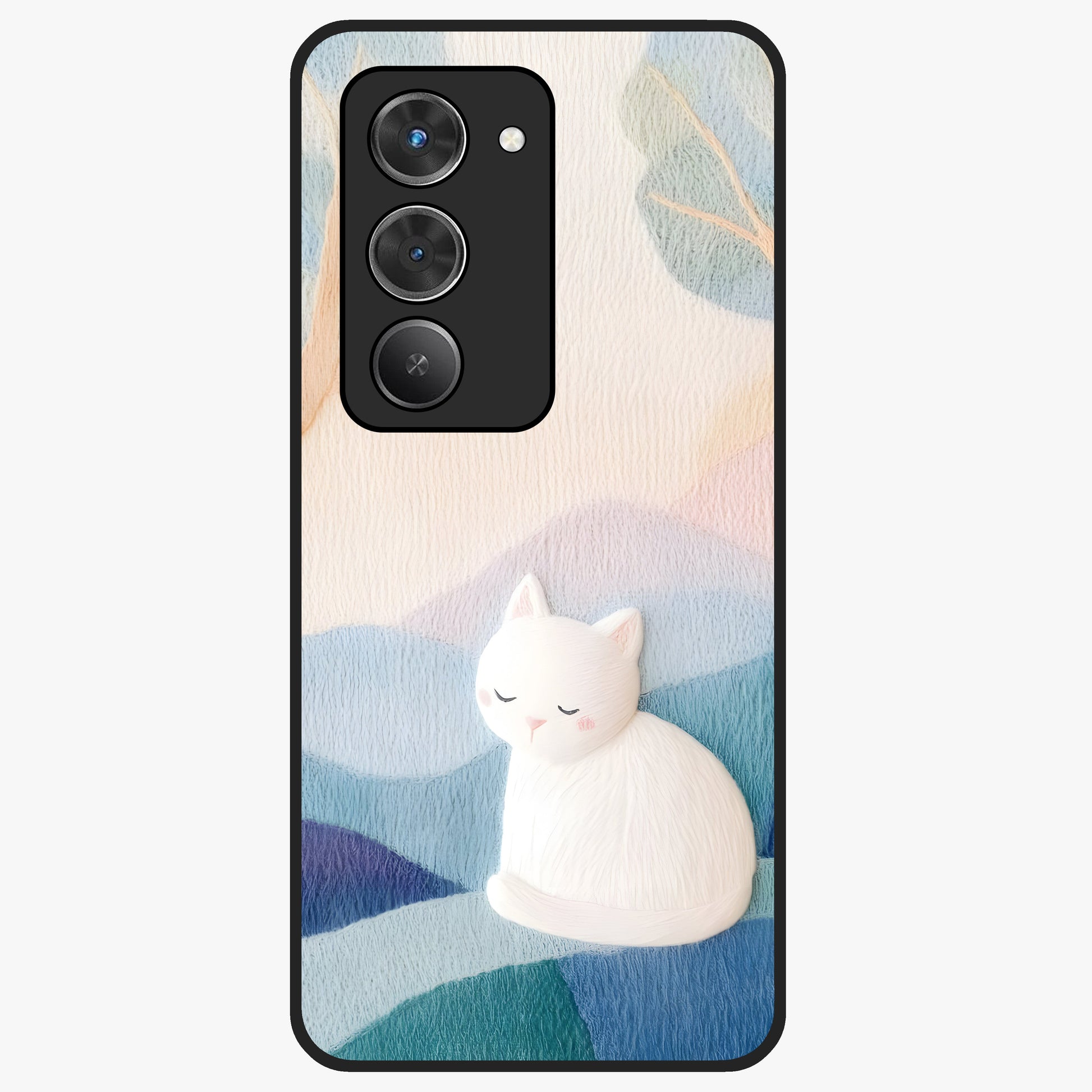 Cotton Dream Cat Glass Case showing flat back view with soft dreamy cat artwork and glossy glass finish.