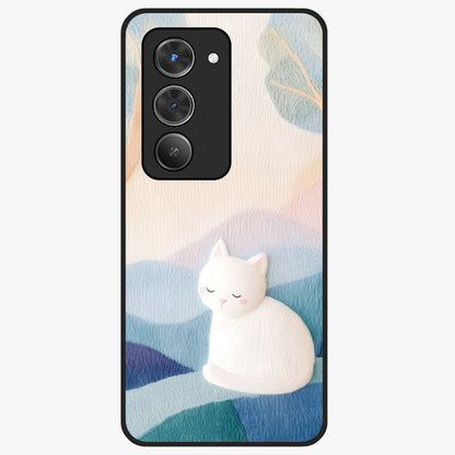 Cotton Dream Cat Glass Case showing flat back view with soft dreamy cat artwork and glossy glass finish.