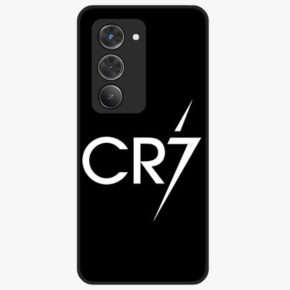 Cr7 Elite Strike Glass Case showing flat back view with dynamic football inspired artwork and glossy glass finish.