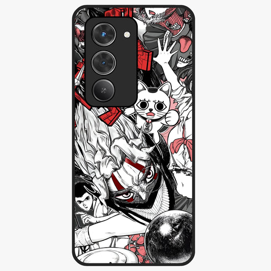 Crimson Chaos Panel Glass Case showing flat back view with bold crimson abstract artwork and glossy glass finish.