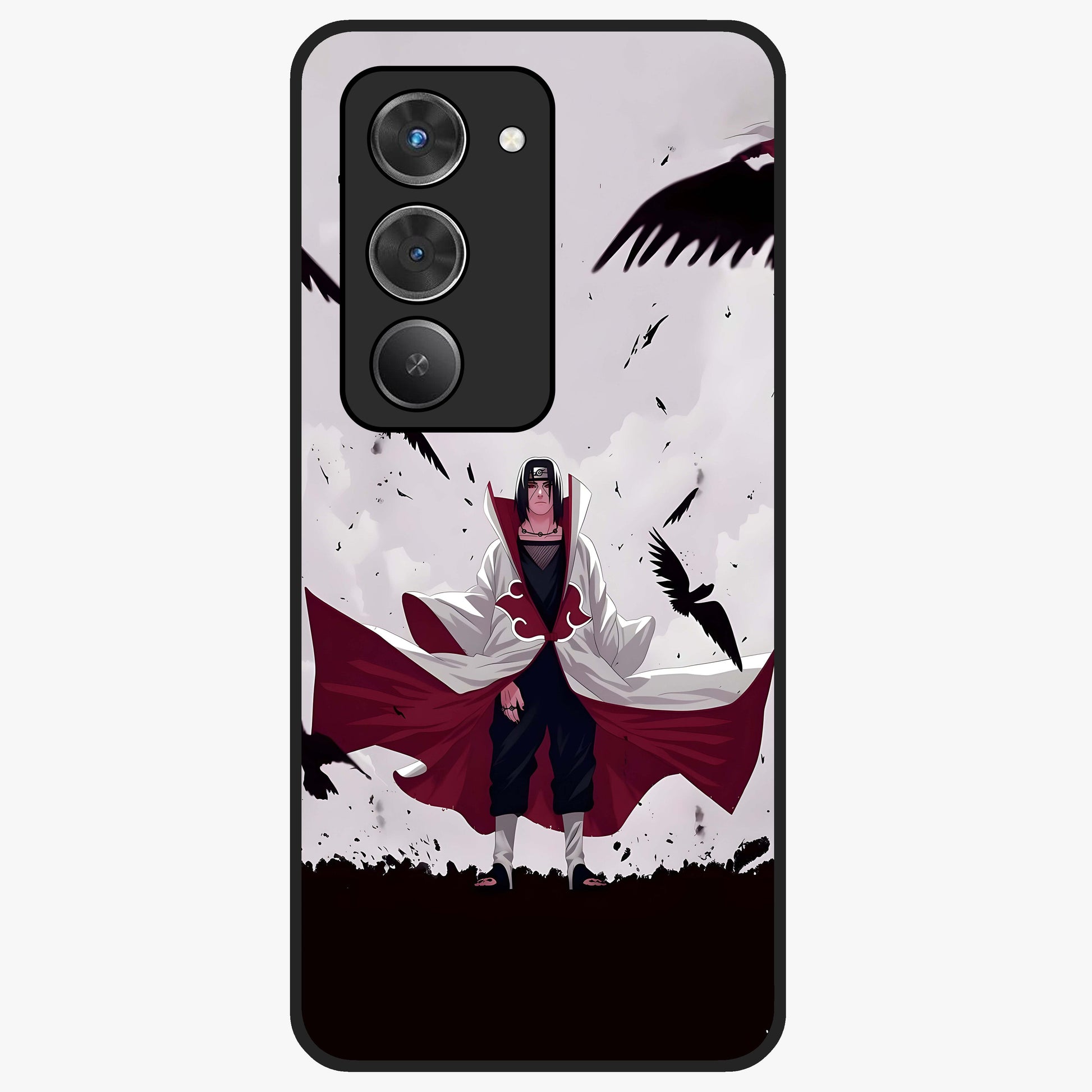 Crimson Crow Ascension Glass Case showing flat back view with mystical crow artwork and glossy glass finish.