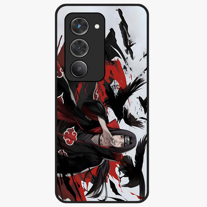 Crimson Crow Illusion Glass Case showing flat back view with artistic crow illusion artwork and glossy glass finish.