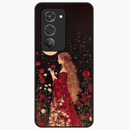 Crimson Dreams Glass Case showing flat back view with dreamy crimson artwork and glossy glass finish.