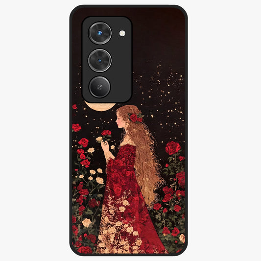 Crimson Dreams Glass Case showing flat back view with dreamy crimson artwork and glossy glass finish.