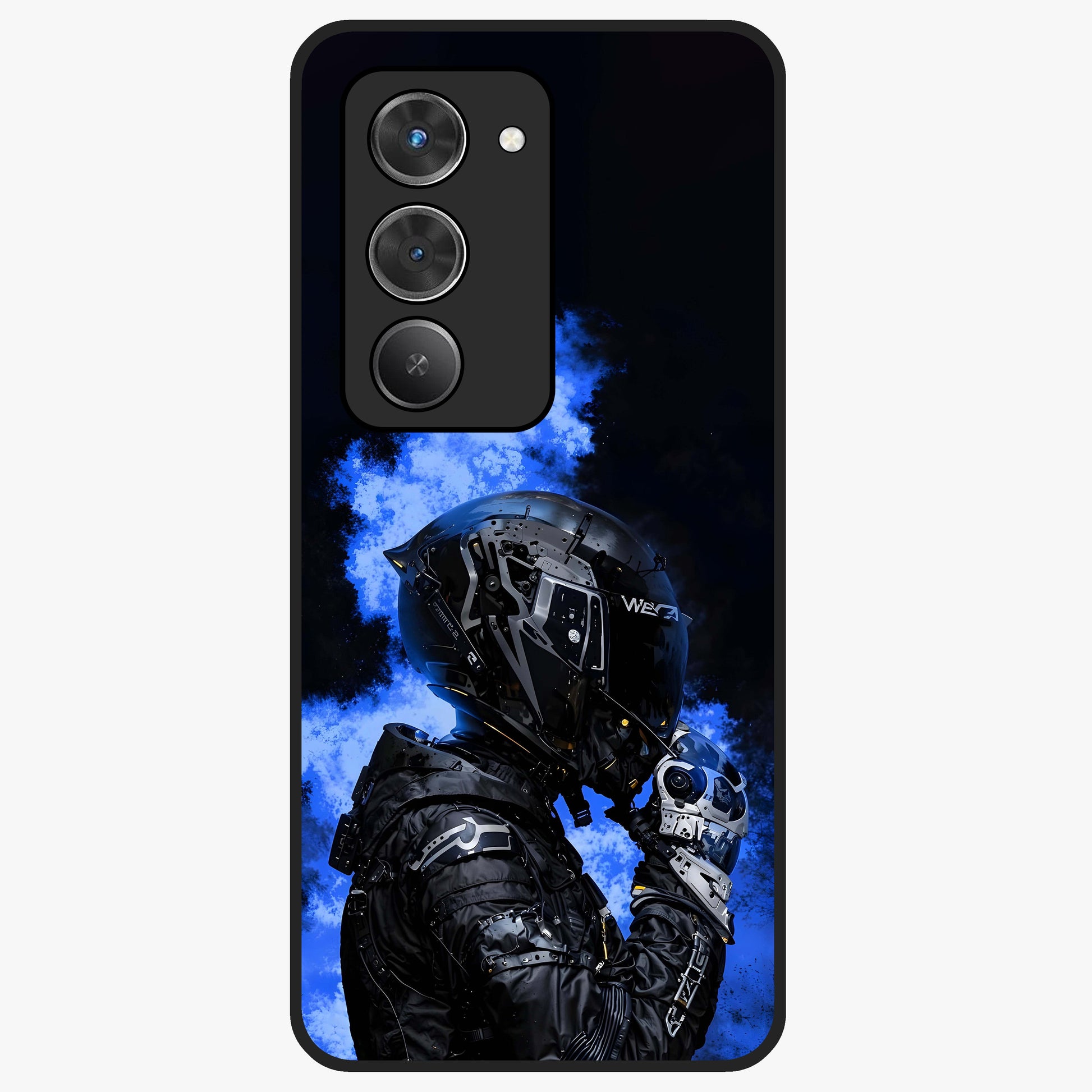 Cyber Sentinel Protocol Glass Case showing flat back view with futuristic cyber themed artwork and glossy glass finish.