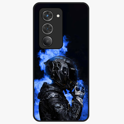 Cyber Sentinel Protocol Glass Case showing flat back view with futuristic cyber themed artwork and glossy glass finish.
