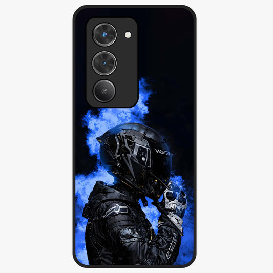 Cyber Sentinel Protocol Glass Case showing flat back view with futuristic cyber themed artwork and glossy glass finish.