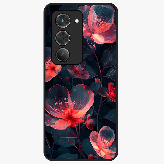 Dark Shade of Flower Glass Case showing flat back view with elegant dark floral artwork and glossy glass finish.