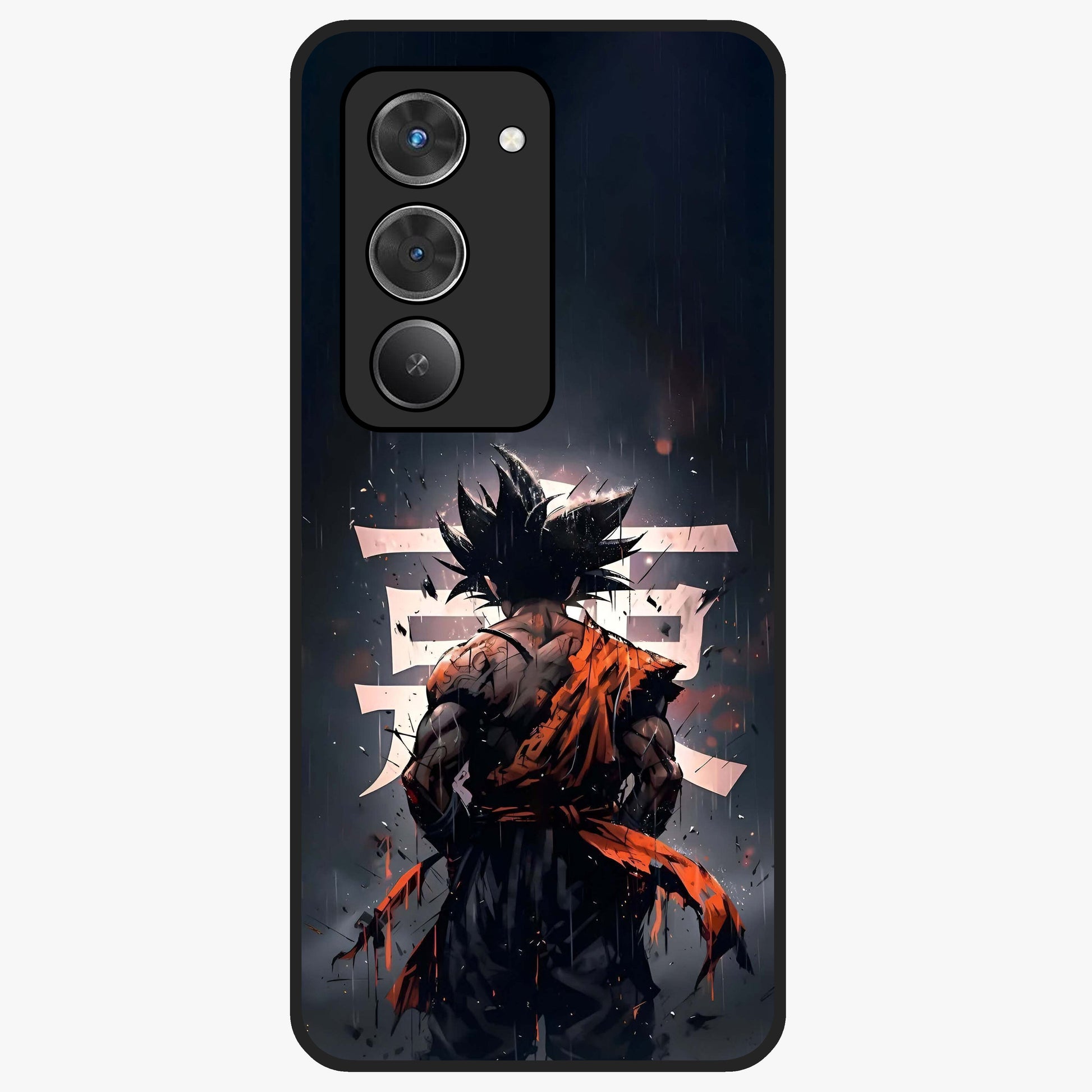 Dark Warrior In Rain Glass Case showing flat back view with warrior artwork in rainy atmosphere and glossy glass finish.