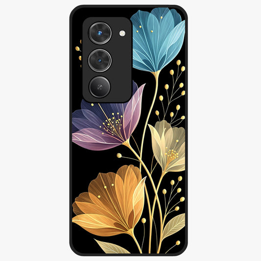 Delicate Multicolor Flowers Glass Case showing flat back view with vibrant floral artwork and glossy glass finish.