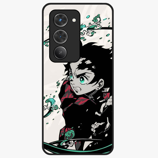 Demon Slayer Glass Case showing flat back view with bold anime inspired artwork and glossy glass finish.