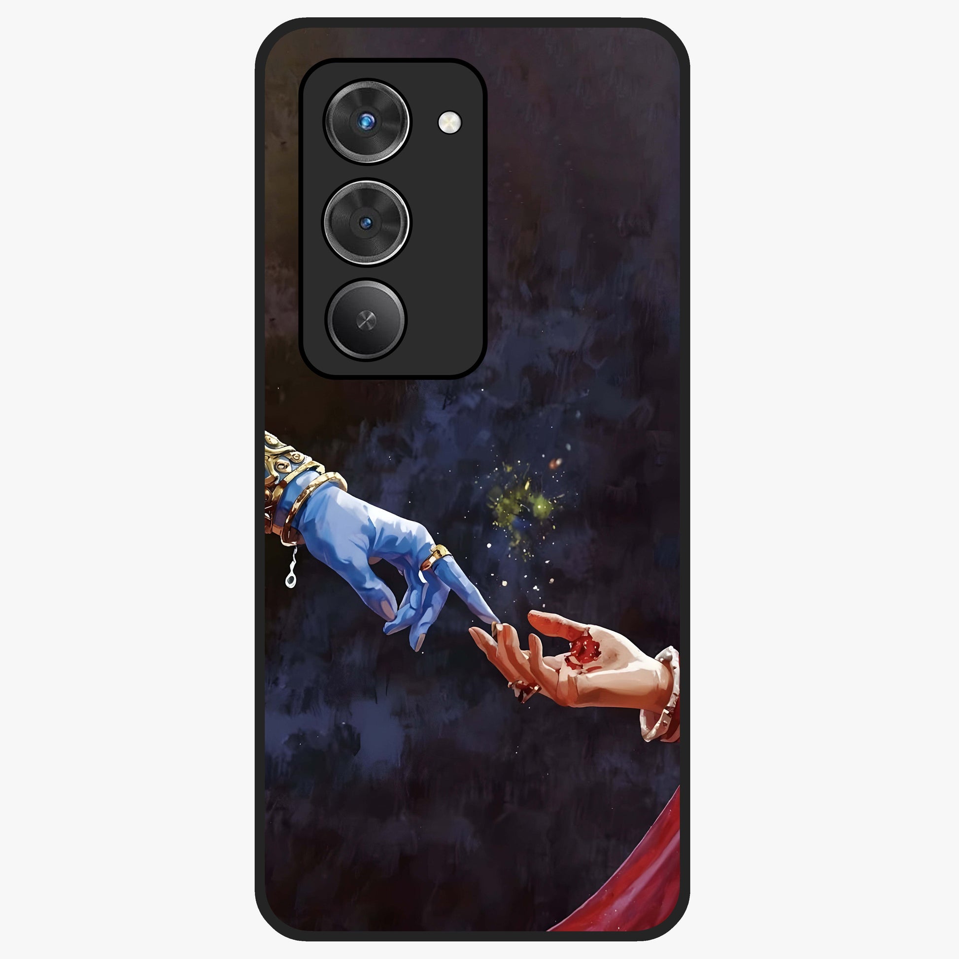 Divine Touch Eternal Glass Case showing flat back view with spiritual themed artwork and glossy glass finish.