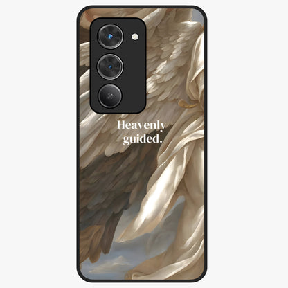 Divine Winged Grace Glass Case showing flat back view with elegant wing inspired artwork and glossy glass finish.