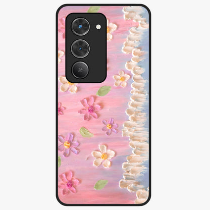 Dreamy Painted Garden Glass Case showing flat back view with artistic painted floral garden artwork and glossy glass finish.