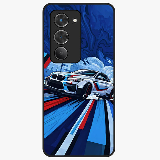Drift Power Rush Glass Case showing flat back view with dynamic racing inspired artwork and glossy glass finish.