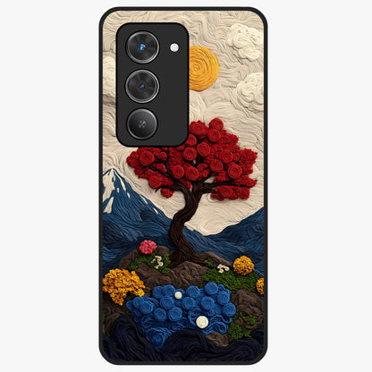 Eternal Nature Tapestry Glass Case showing flat back view with intricate nature tapestry artwork and glossy glass finish.