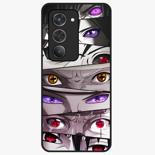 Eyes of Destiny Glass Case showing flat back view with striking eye themed artwork and glossy glass finish.