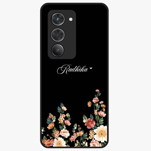 Floral Design With a Custom Personalized Name Glass Case showing flat back view with floral artwork and personalized name design.