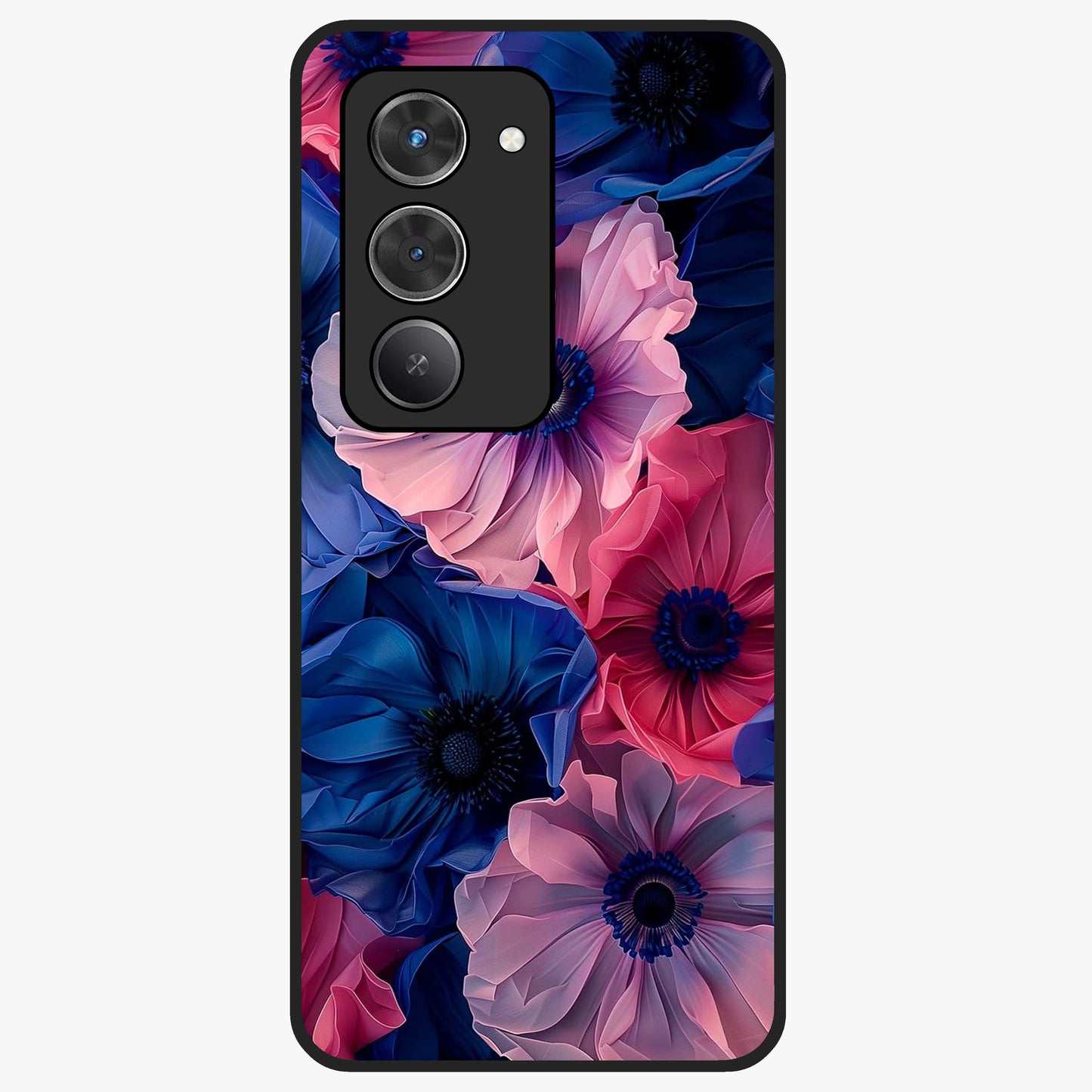 Flower Paper Art Pattern Glass Case showing flat back view with paper cut style floral artwork and glossy glass finish.