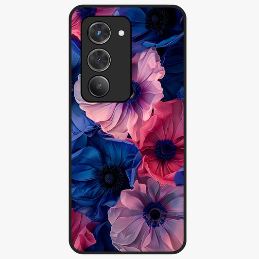 Flower Paper Art Pattern Glass Case showing flat back view with paper cut style floral artwork and glossy glass finish.