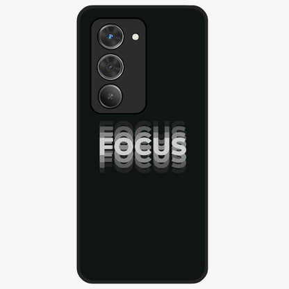 Focus Mode On Glass Case showing flat back view with bold motivational typography design and glossy glass finish.