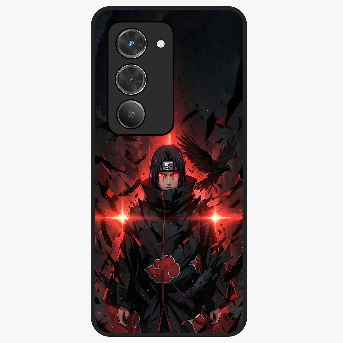Focused Blade Discipline Glass Case showing flat back view with warrior sword themed artwork and glossy glass finish.