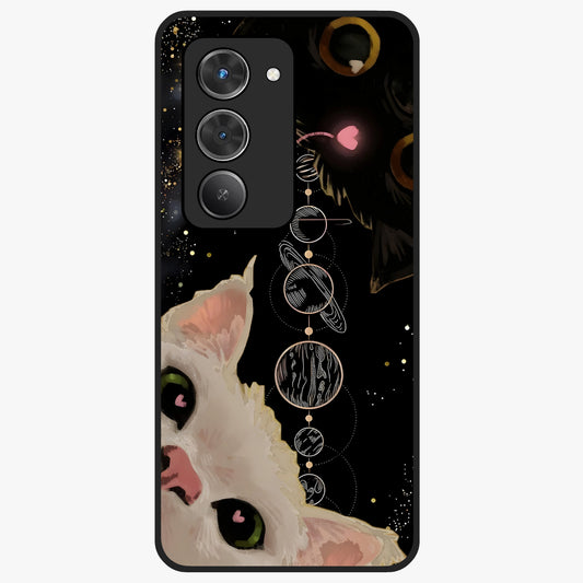 Galactic Cat Glass Case showing flat back view with cosmic cat artwork and glossy glass finish.