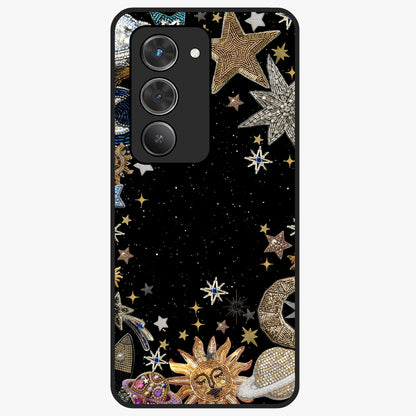 Galactic Jewel Stars Glass Case showing flat back view with sparkling star jewel artwork and glossy glass finish.