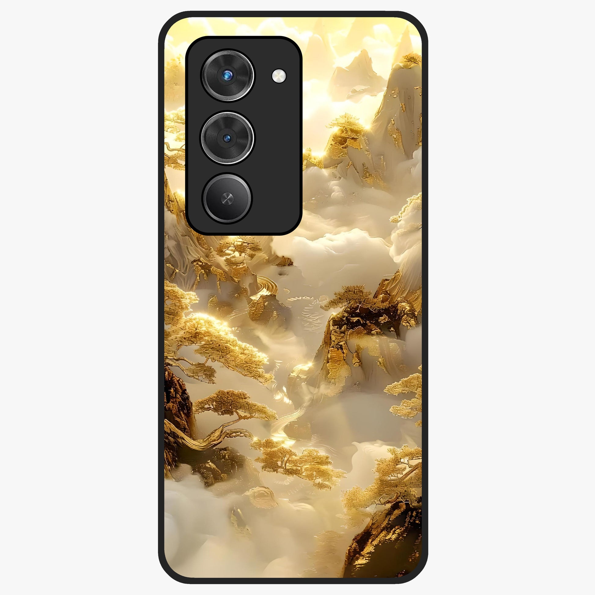 Gates Of Illumination Glass Case showing flat back view with mystical illuminated gate artwork and glossy glass finish.