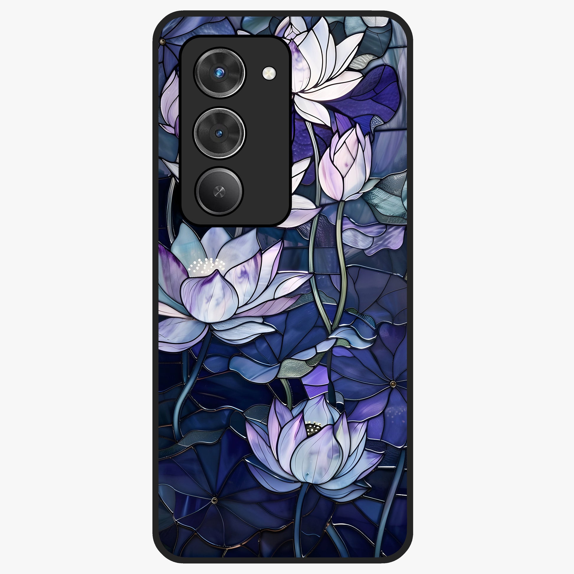 Gloss Petal Rush Glass Case showing flat back view with glossy flower petal artwork and smooth glass finish.