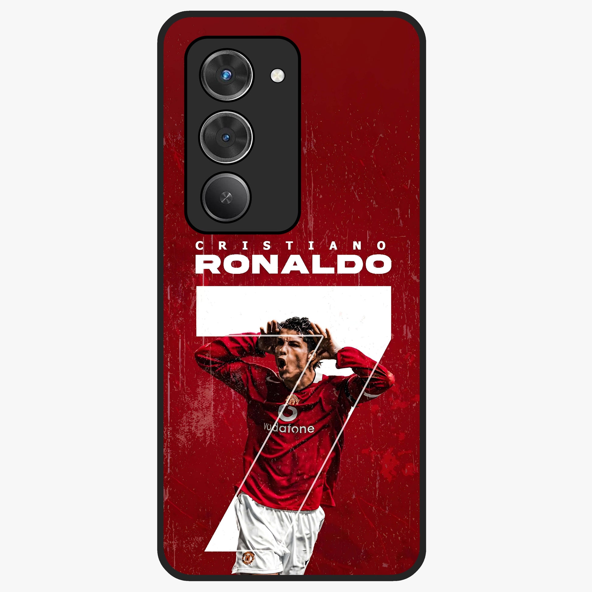 Goal Celebration Legacy Glass Case showing flat back view with football celebration inspired artwork and glossy glass finish.
