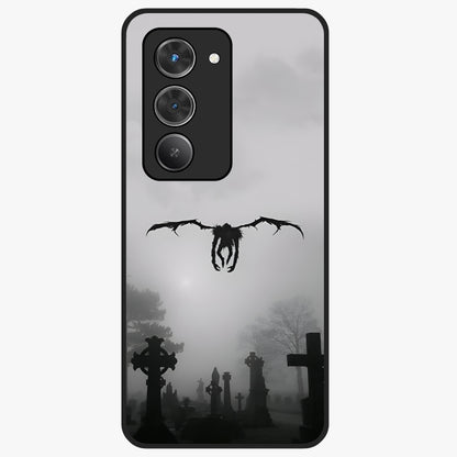 Graveyard Shadow Descent Glass Case showing flat back view with dark graveyard themed artwork and glossy glass finish.