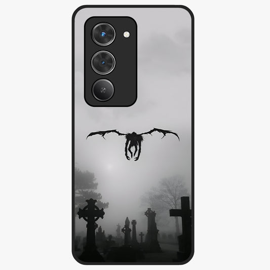 Graveyard Shadow Descent Glass Case showing flat back view with dark graveyard themed artwork and glossy glass finish.